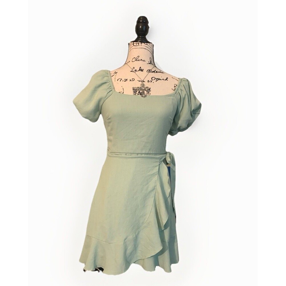 Fairycore Womens Junior Faux-Wrap Fit & Flare Dress Color Sea Foam Green Size S